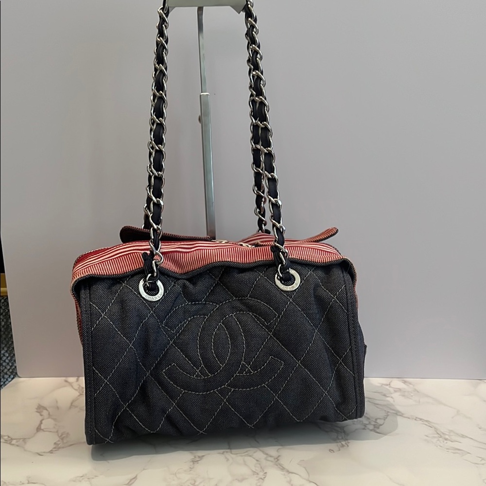 Chanel CC Chain Bowler Bag Quilted Denim